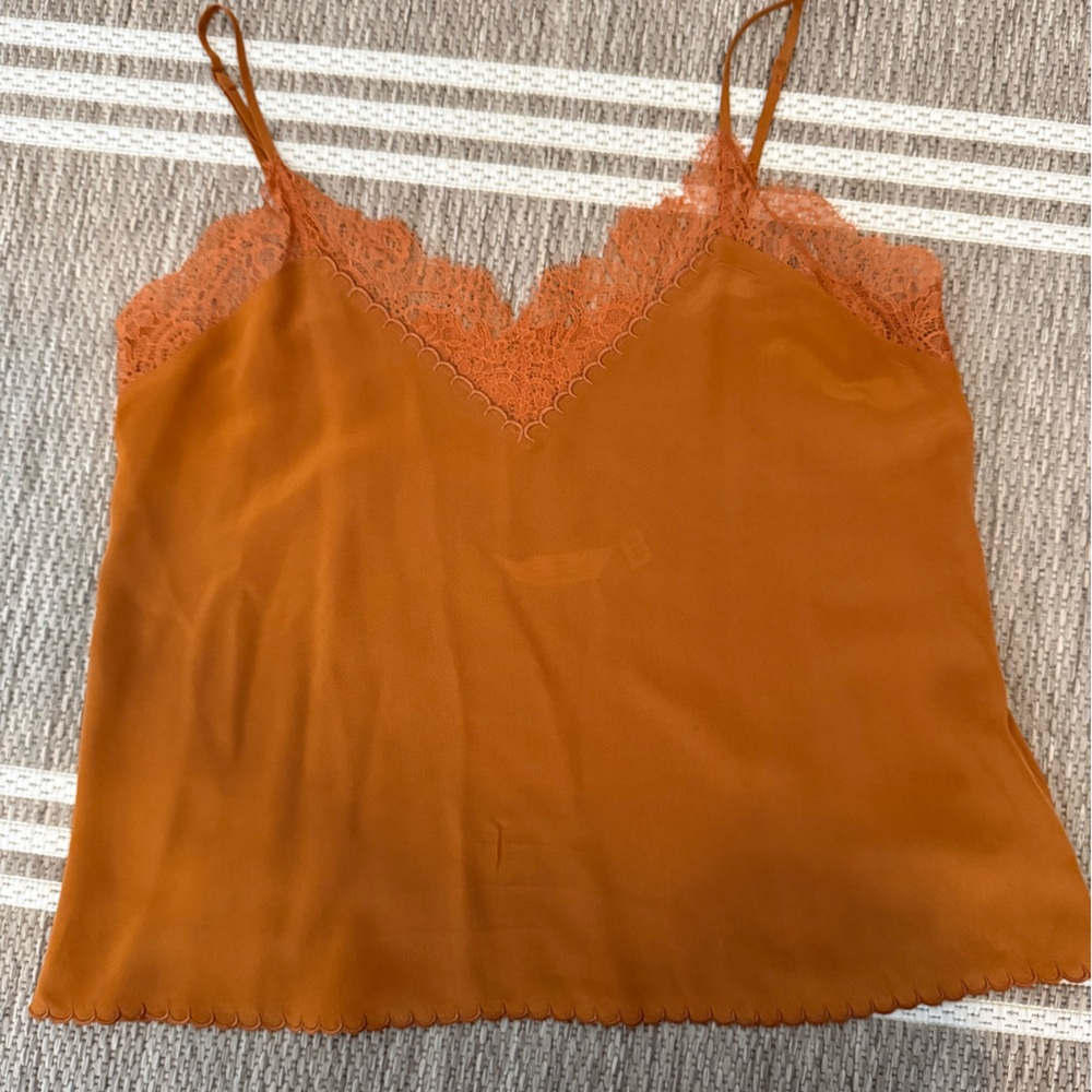 & Other Stories Capsule 100% Silk Burnt Orange Lace Cami US 4
